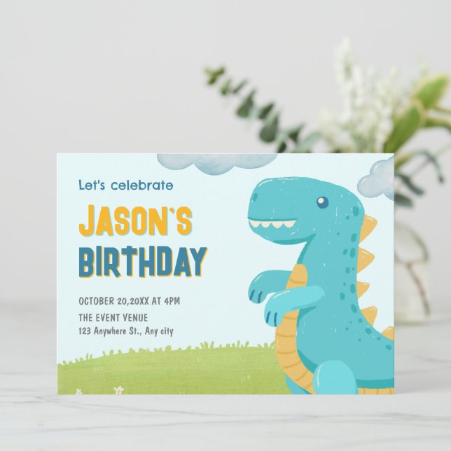 Convite Feliz aniversário dos dinossauros (Em pé/Frente)