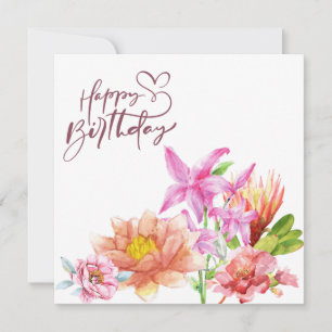 Convite Feliz Aniversário Elegante Aquarela Floral