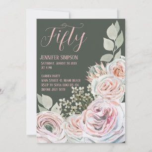 Convite Feliz aniversário em fundo rosa pálido e verde