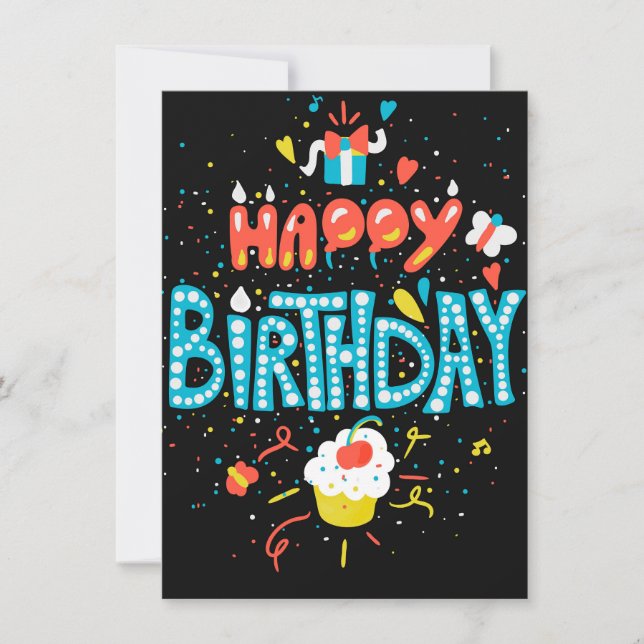 Convite Feliz aniversário em preto (Frente)