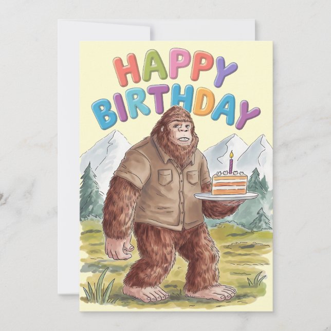 Convite Feliz Aniversário Engraçado Big Foot Sasquatch (Frente)