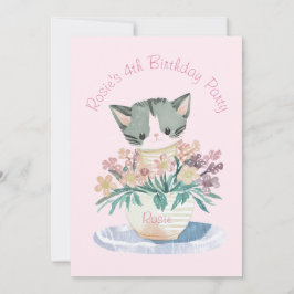 Convite Feliz Aniversário Filha Kitten Nome E Foto Rosa