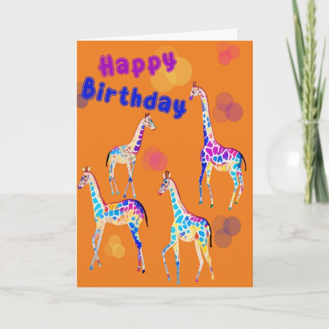 Convite Feliz aniversário Girafas crianças dobraram convit (Frente)