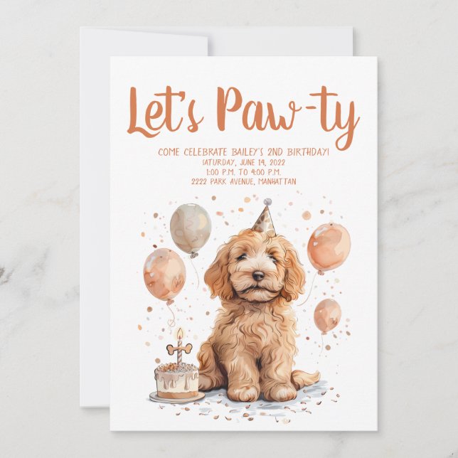 Convite Feliz aniversário Goldendoodle Cachorro de Anivers (Frente)