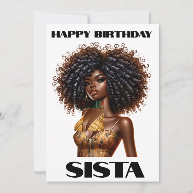 Convite Feliz aniversário irmã negra melanina rainhas (Frente)
