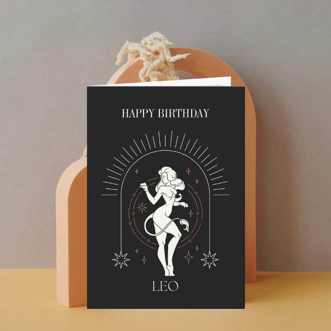 Convite Feliz Aniversário Místico Leo Zodiac Horoscope Car (Happy Birthday Mystic Leo Zodiac Horoscope Card)