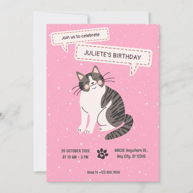 Convite Feliz aniversário para gatos (Frente)