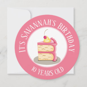 Convite Feliz Aniversário, Pedaço de Círculo Rosa Bolo