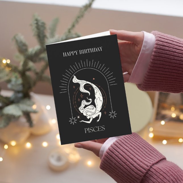 Convite Feliz Aniversário Peixes Místicos Zodiac Horoscope (Happy Birthday Mystic Pisces Zodiac Horoscope Card)