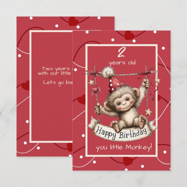 Convite Feliz Aniversário, Pequeno Macaco (Frente/Verso)