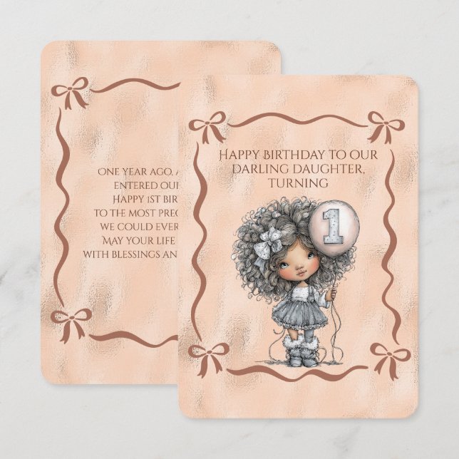 Convite Feliz Aniversário Querida Filha que Completa 1 Ano (Frente/Verso)