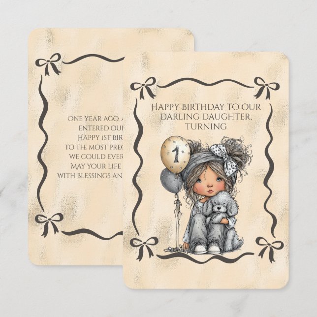 Convite Feliz Aniversário Querida Filha que Completa 1 Ano (Frente/Verso)