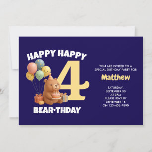 Convite FELIZ ANIVERSÁRIO Urso de Pelúcia 4º Aniversário