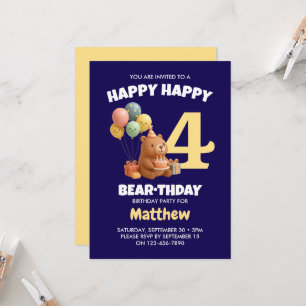Convite FELIZ ANIVERSÁRIO Urso de Pelúcia Fofo 4º Aniversá