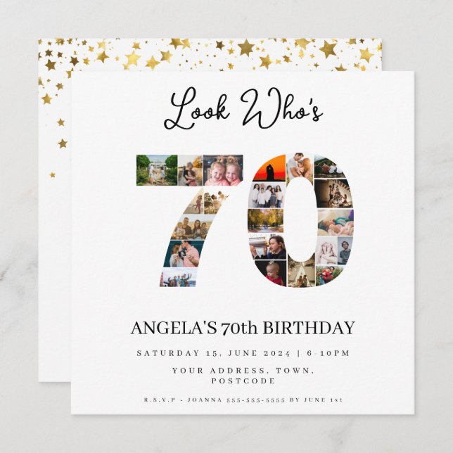 Convite feliz aniversário veja quem faz 70 montagem de fot (Frente/Verso)