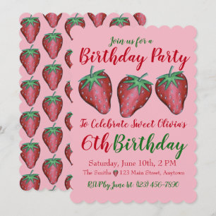 Convite Feliz Aniversário Vermelho Cor-de-Rosa, Berries de