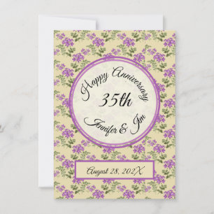 Convite Feliz Aniversário Violetas Roxas em Amarelo Páli