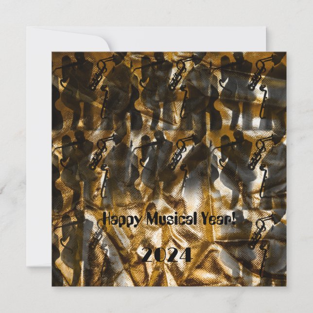 Convite Feliz Ano Musical de 2024 - padrão jazzmen (Frente)