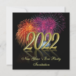 Convite Feliz Ano Novo 2022 em Ouro com Fogos de Artifício