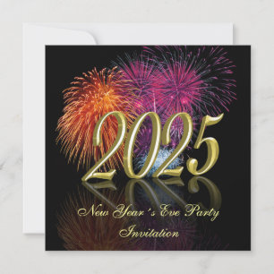 Convite Feliz Ano Novo 2025 Fogo de Artifício Dourado