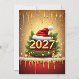 Convite Feliz Ano Novo 2027 Design de Férias de Natal