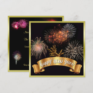 Convite Feliz ano novo de artilharia e fogos de artifício