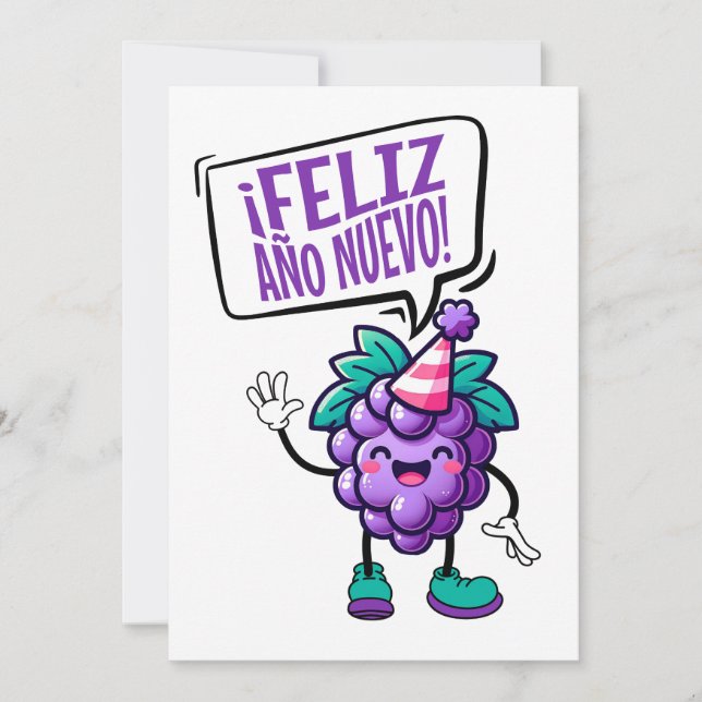 Convite Feliz ano novo espanhol Feliz Año Nuevo Uvas (Frente)