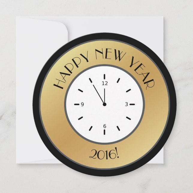 Convite Feliz ano novo Faux Gold Foil Clock Meia-Noite (Frente)
