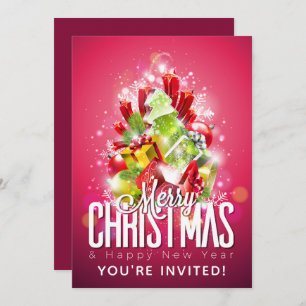 Convite Feliz ano novo Feliz Natal Apresenta e Árvore