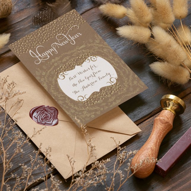 Convite Feliz ano novo Rustic Floral Garland (Criador carregado)