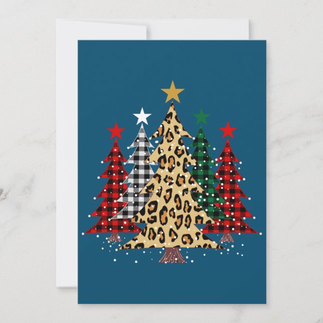 Convite Feliz Árvores de Natal com Xadrez de Buffalo e Leo (Frente)