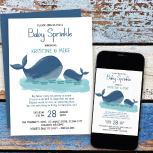 Convite Feliz Baleia Aquarela Menino Baby Sprinkle