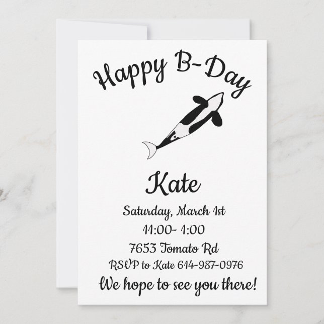 Convite Feliz baleia Orca B-day (Frente)