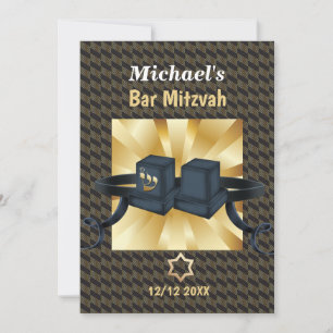 Convite Feliz Bar Mitzvah 20XX Dourado Decorativo