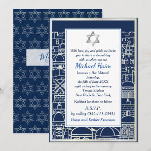 Convite Feliz Bar Mitzvah 20XX Tefillin Elegante