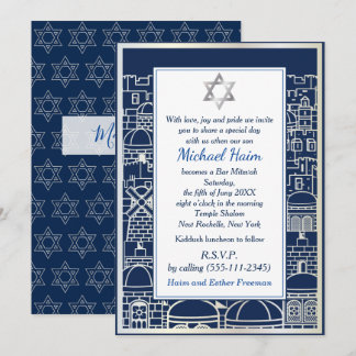 Convite Feliz Bar Mitzvah 20XX Tefillin Elegante