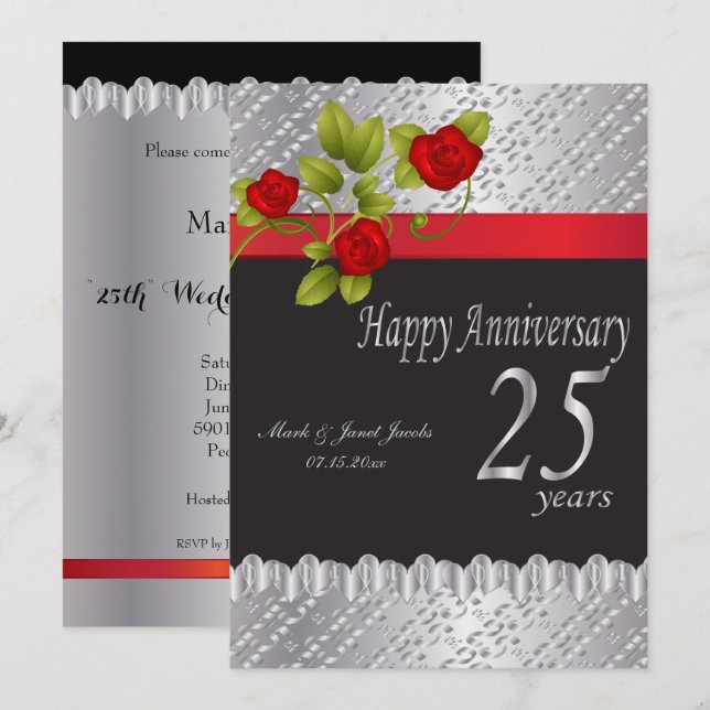 Convite Feliz Bodas de Prata de 25 anos (Frente/Verso)