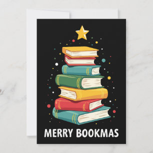 Convite Feliz Bookmas - Pilha de Livros Festiva para Amant