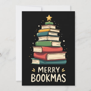 Convite Feliz Bookmas - Pilha de Livros Festiva para Amant