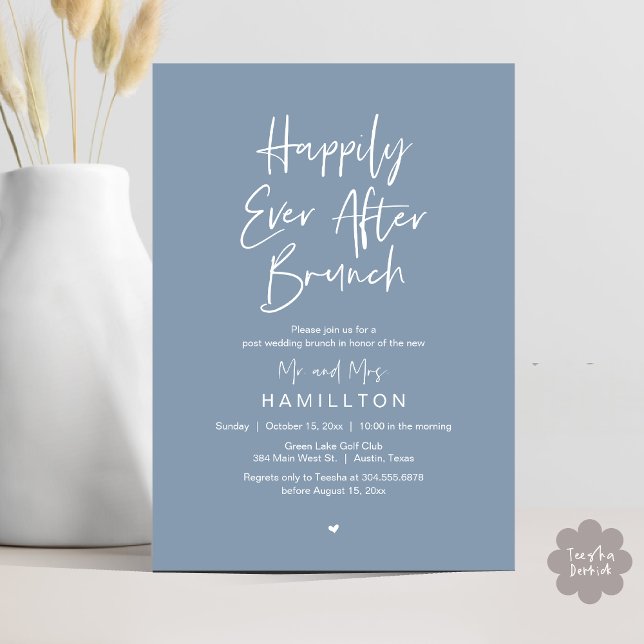 Convite Feliz Brunch Para Sempre, Festa de Casamento Íntim (Happily Ever After Brunch The Morning After Invitation Card PDF Newlyweds in Dusty Blue)