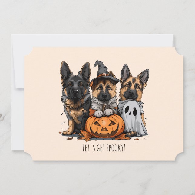 Convite Feliz Cachorros German shepherd de Halloween (Frente)