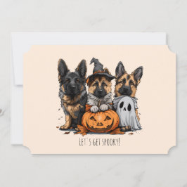 Convite Feliz Cachorros German shepherd de Halloween