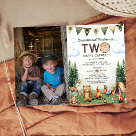 Convite Feliz Camper Dupla Foto de Aniversário Duplo Conju