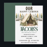 Convite Feliz Camper Kids 4º aniversário<br><div class="desc">Divertido e neutro,  a festa dos aniversários de acampar. Disponível como um download digital imprimível. Excelente para qualquer estação. Vamos construa algo divertido para o seu pequeno aniversário! Personalizado,  personalizado,  editável e eletrônico para download de tenda de aquarela,  árvores,  floresta,  bússola,  aventura começa,  feliz camper</div>