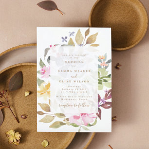 Convite Feliz Casamento de Florais de Watercolor