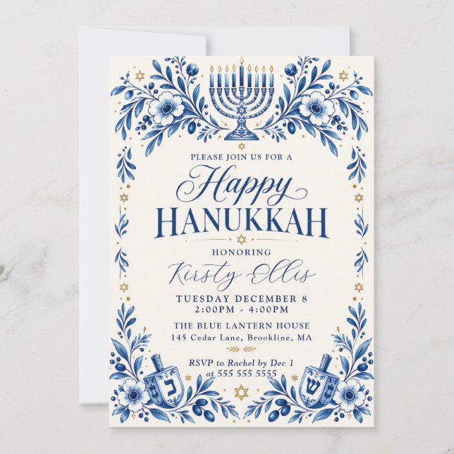 Convite Feliz Celebração de Hanukkah (Frente)