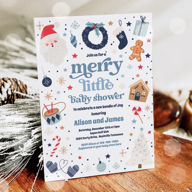 Convite Feliz Chá de fraldas De Natal Vermelho E Azul (Criador carregado)