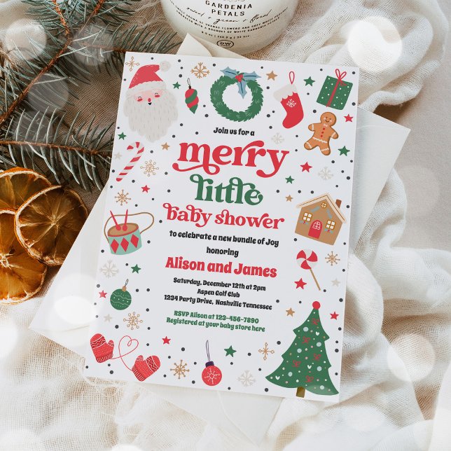 Convite Feliz Chá de fraldas De Natal Vermelho E Azul (Criador carregado)