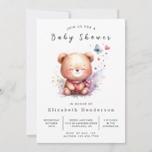 Convite Feliz Chá de fraldas de Urso Editável