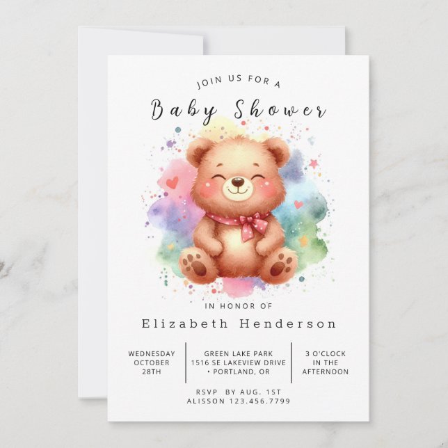 Convite Feliz Chá de fraldas de Urso Editável (Frente)